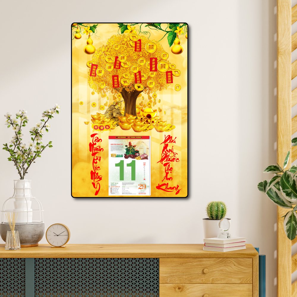 Lịch Tết Tranh Tráng Gương Treo Tường Cây Tài Lộc 02 2023