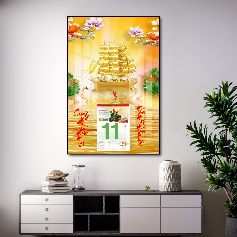 Lịch tết tranh tráng gương treo tường thuận buồm xuôi gió 2023