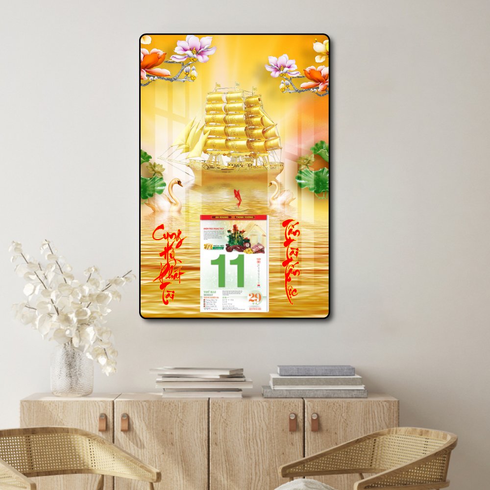 Lịch tết tranh tráng gương treo tường thuận buồm xuôi gió 2023