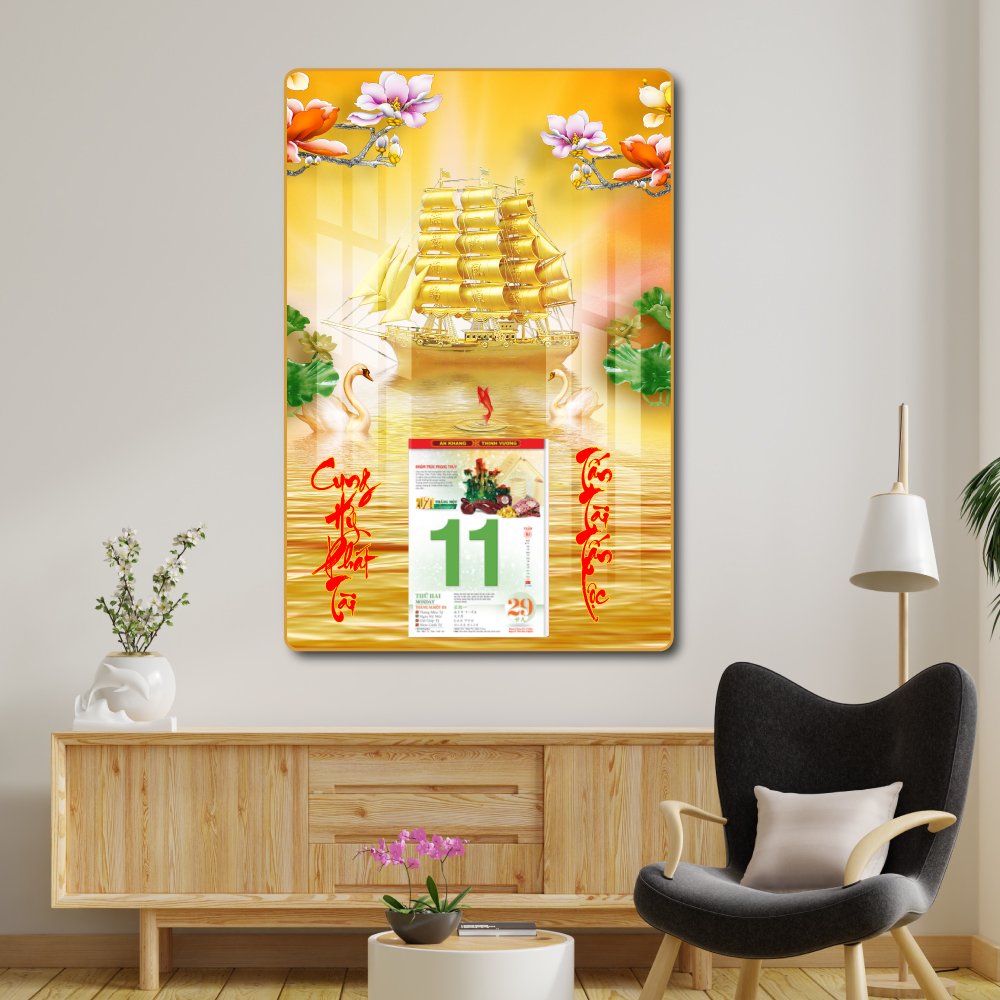 Lịch tết tranh tráng gương treo tường thuận buồm xuôi gió 2023