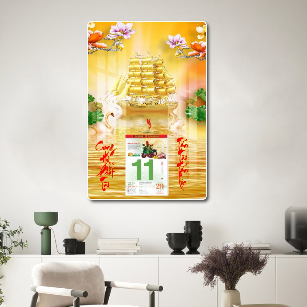 Lịch tết tranh tráng gương treo tường thuận buồm xuôi gió 2023
