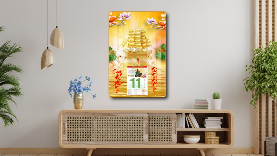 Lịch tết tranh tráng gương treo tường thuận buồm xuôi gió 2023