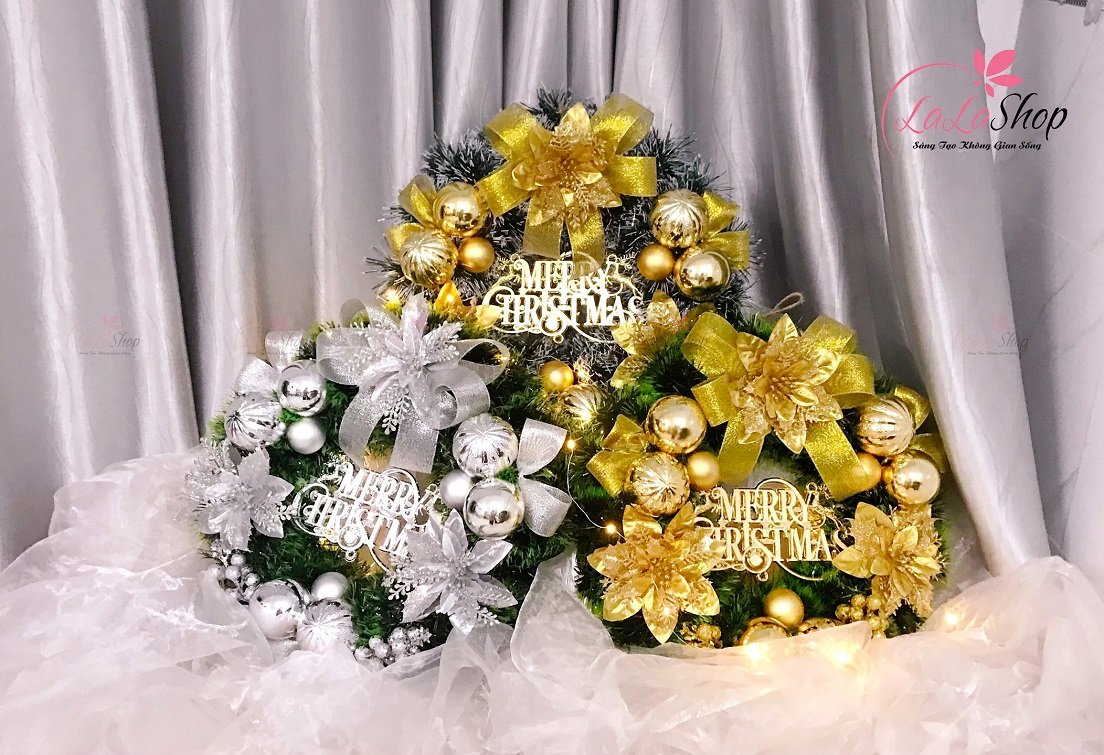 Vòng Nguyệt Quế 40cm Trang Trí Merry Christmas Hoa Vàng Treo Cửa Mẫu 2