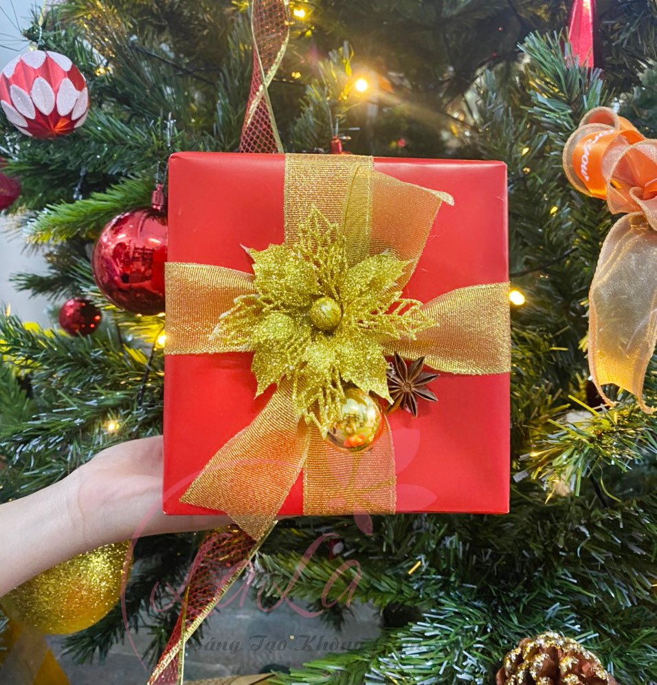 Set 3 hộp quà giáng sinh sắc đỏ hoa trạng nguyên trang trí cây thông noel làm quà tặng - Mẫu 6