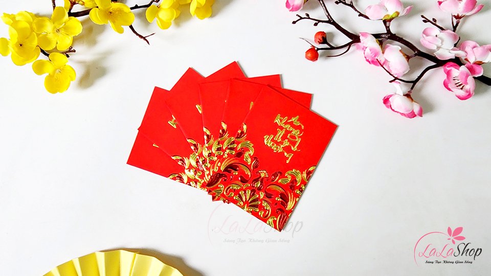 Combo 6 Bao L&igrave; X&igrave; Tết Qu&yacute; M&atilde;o 2023 In Nổi 3D M&agrave;u Đỏ An Khang Thịnh Vượng