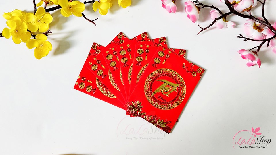 Combo 6 Bao L&igrave; X&igrave; Tết Qu&yacute; M&atilde;o 2023 In Nổi 3D M&agrave;u Đỏ Chữ Tết