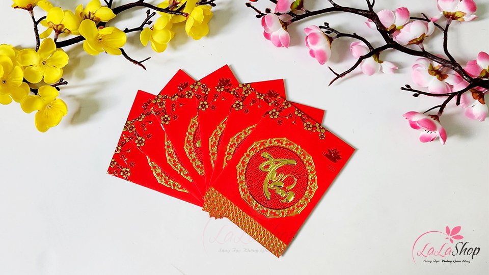 Combo 6 Bao L&igrave; X&igrave; Tết Qu&yacute; M&atilde;o 2023 In Nổi 3D M&agrave;u Đỏ Chữ Xu&acirc;n