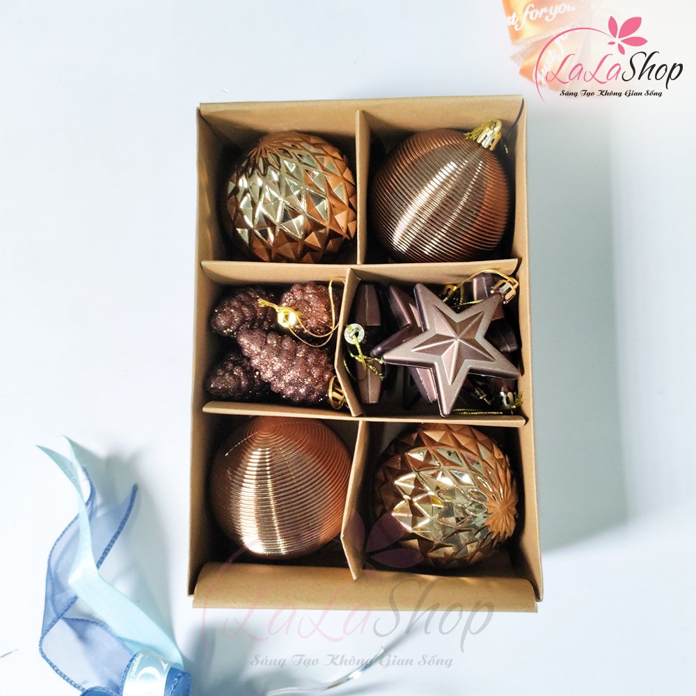 Hộp 15 Châu Đủ Loại Màu Nâu Chocolate Trang Trí Cây Thông Noel