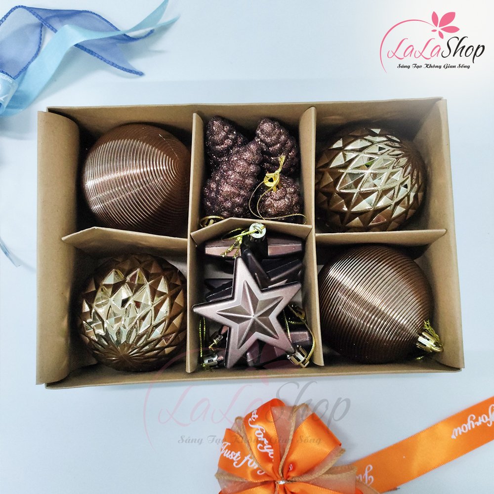 Hộp 15 Châu Đủ Loại Màu Nâu Chocolate Trang Trí Cây Thông Noel