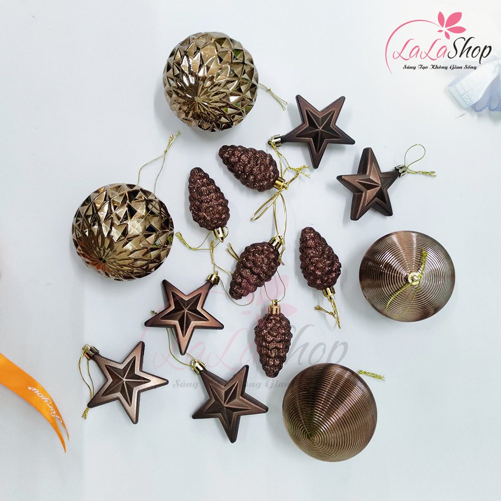 Hộp 15 Châu Đủ Loại Màu Nâu Chocolate Trang Trí Cây Thông Noel