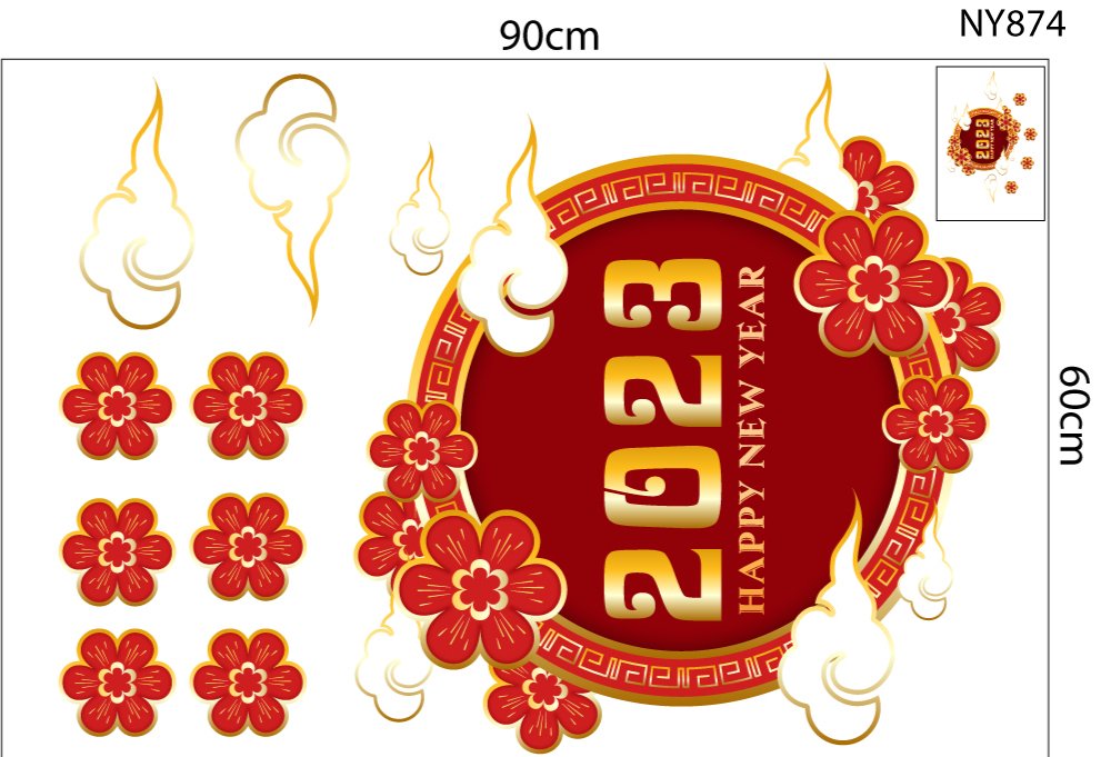 Decal Trang Trí Tết Happy New Year 2023 Mẫu 7