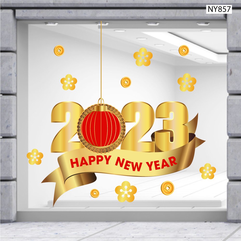 Decal trang trí tết happy new year 2023