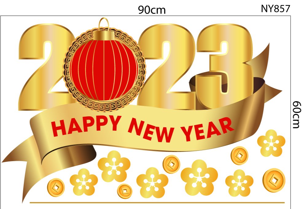 Decal trang trí tết happy new year 2023