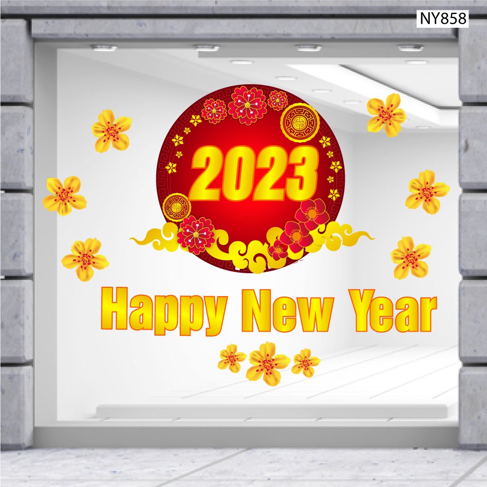 Decal Trang Trí Tết Happy New Year 2023 Mẫu 2