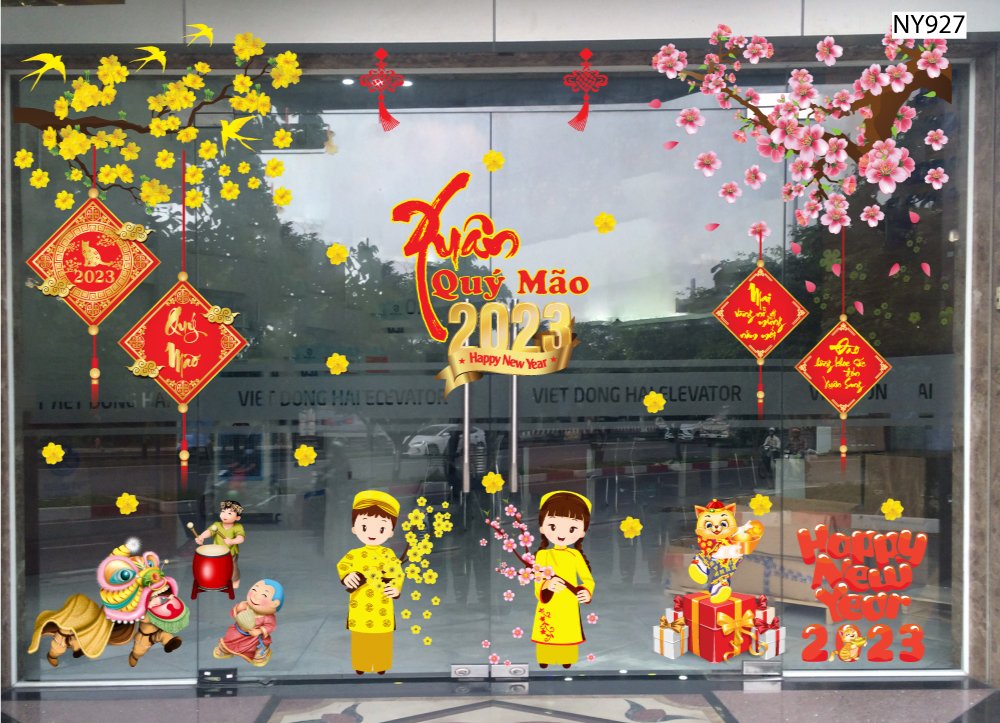 Combo Decal Trang Trí Cửa Kính Ngày Tết Chúc Xuân Quý Mão 2023