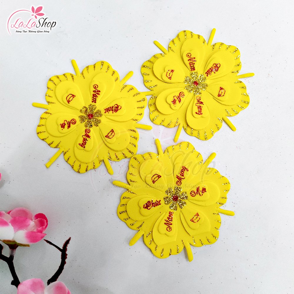 Combo 3 bông mai vàng xốp dẻo 7cm chúc mừng năm mới kim tuyến trang trí tết