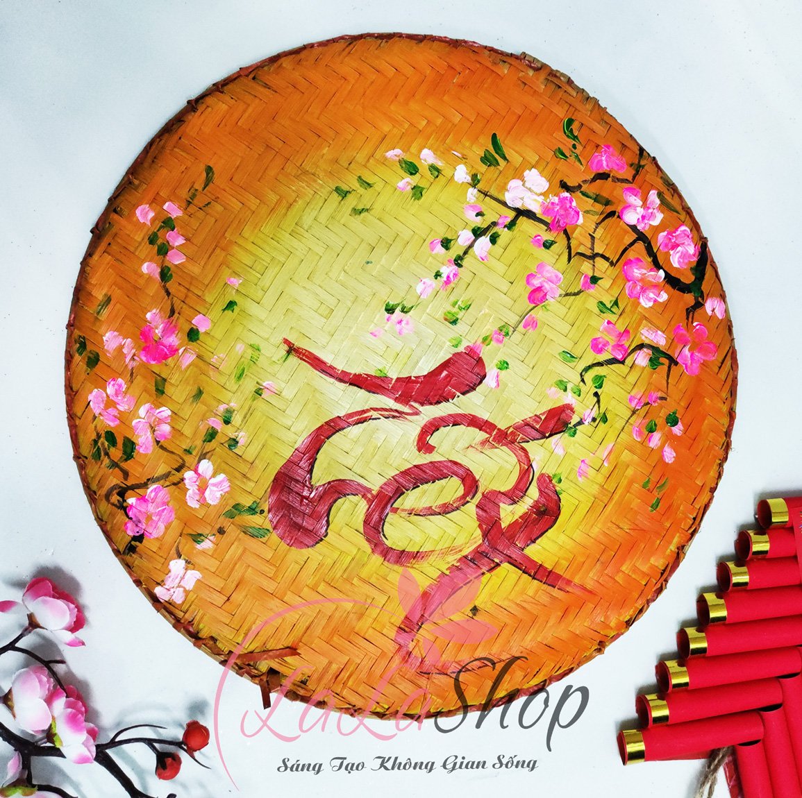 Mẹt chữ tết 35cm sắc m&agrave;u trang tr&iacute; tết