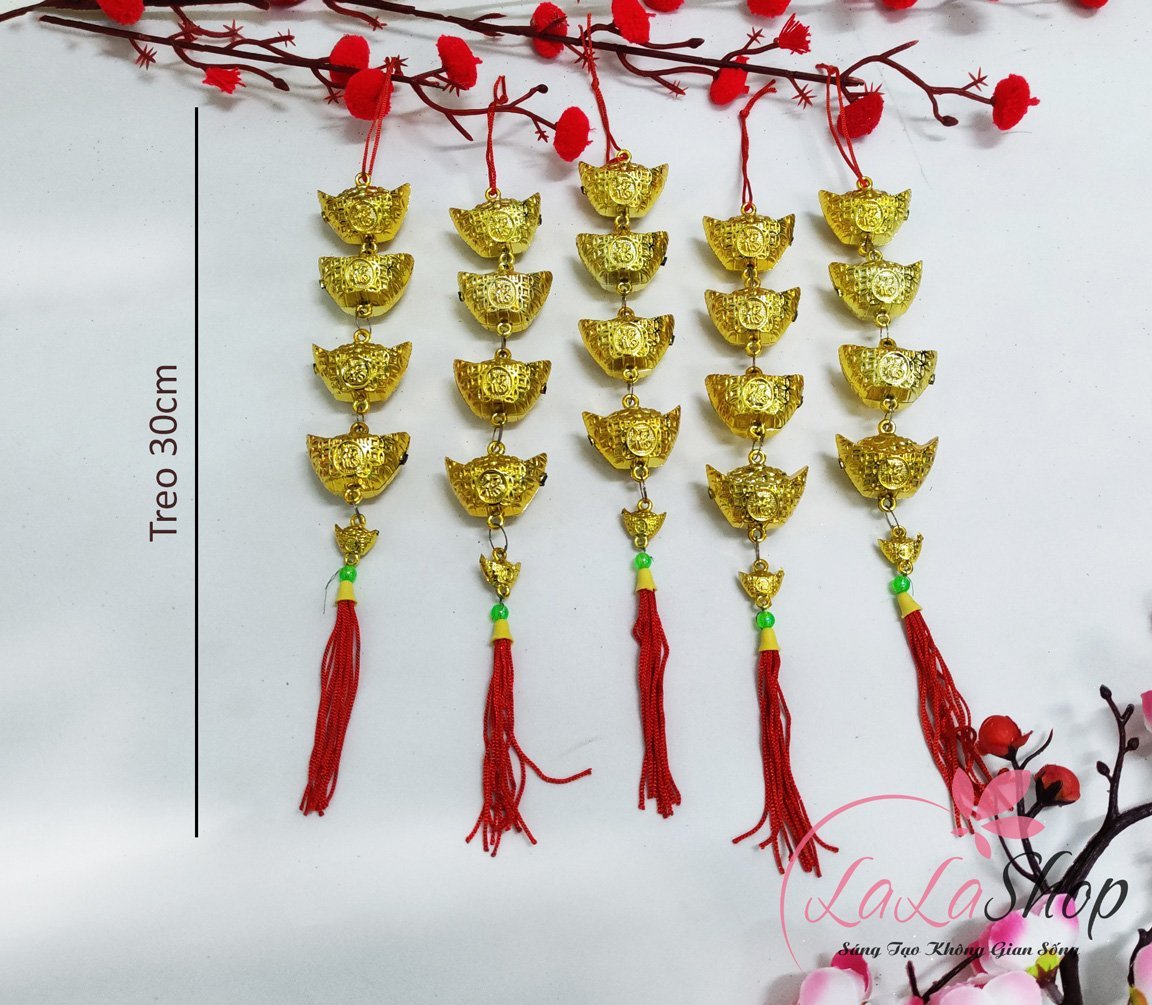 Combo 5 dây lộc treo thỏi vàng chữ phúc trang trí tết