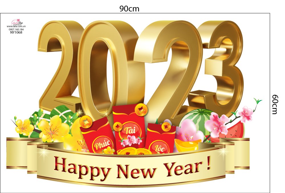 Decal trang trí tết happy new year 2023 mẫu 9