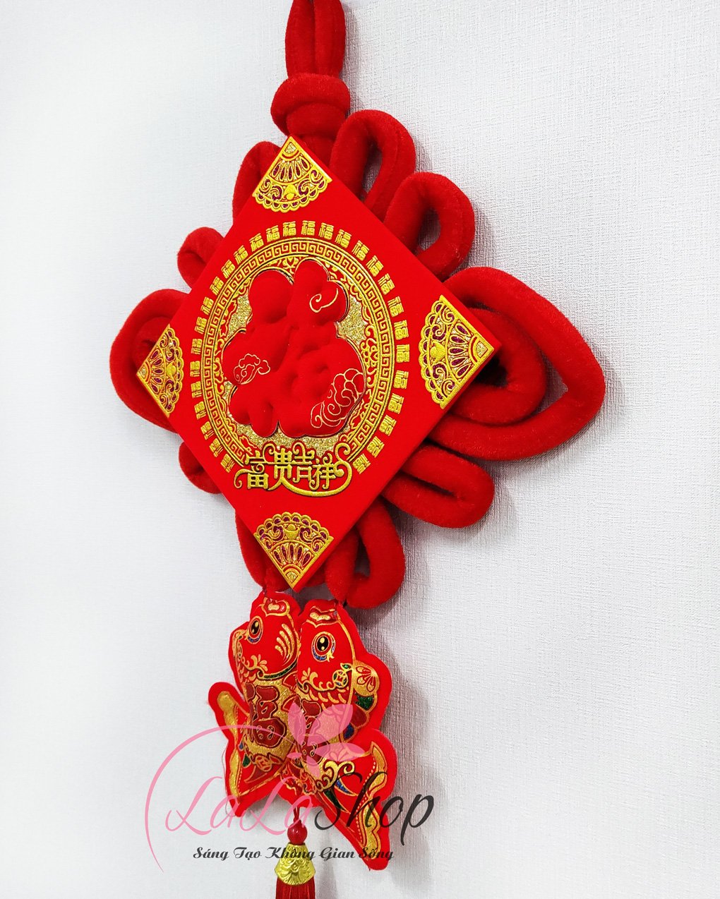 Liễn chữ phúc nhung đỏ 65cm trang trí ngày tết mẫu 10