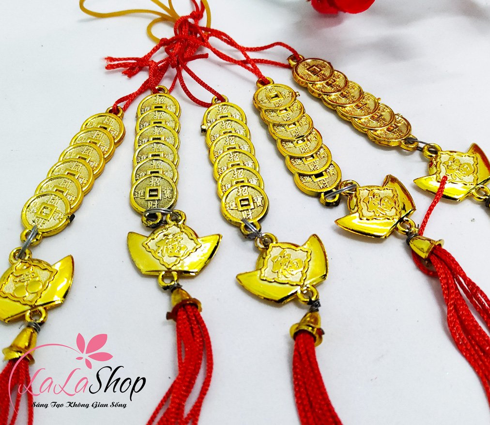 Combo 5 dây lộc treo đồng tiền thỏi vàng may mắn trang trí tết mẫu 2