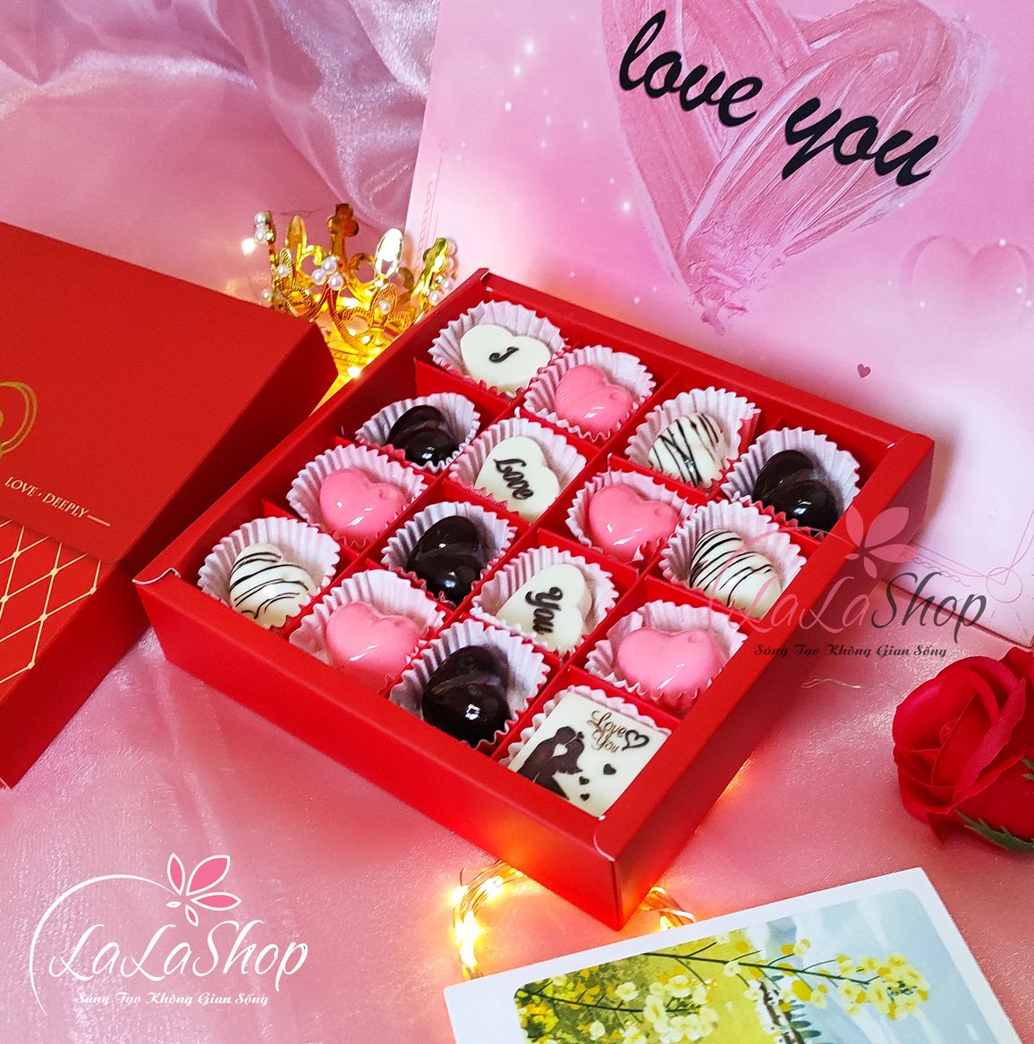 Hộp Socola 16 viên quà tặng Valentine ấm áp chữ i love you