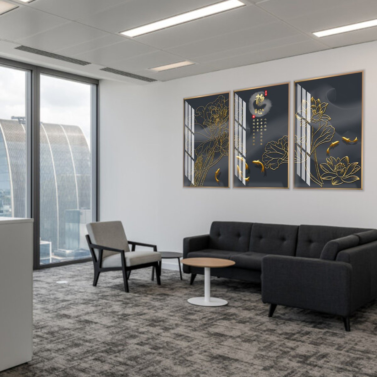 Tranh Treo Tường Sen Và Cá Chép Vàng 3D