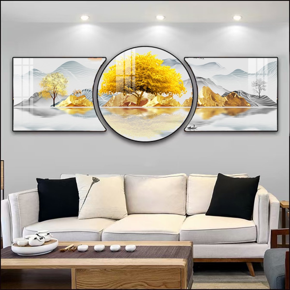 Tranh Tráng Gương Pha Lê Nai Và Cây Vàng Tài Lộc