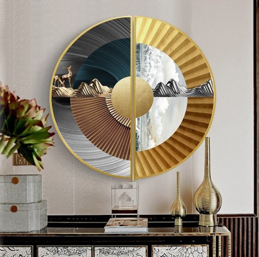 Tranh Bán Nguyệt Hươu Vàng Nghệ Thuật 2 25X50cm (S)