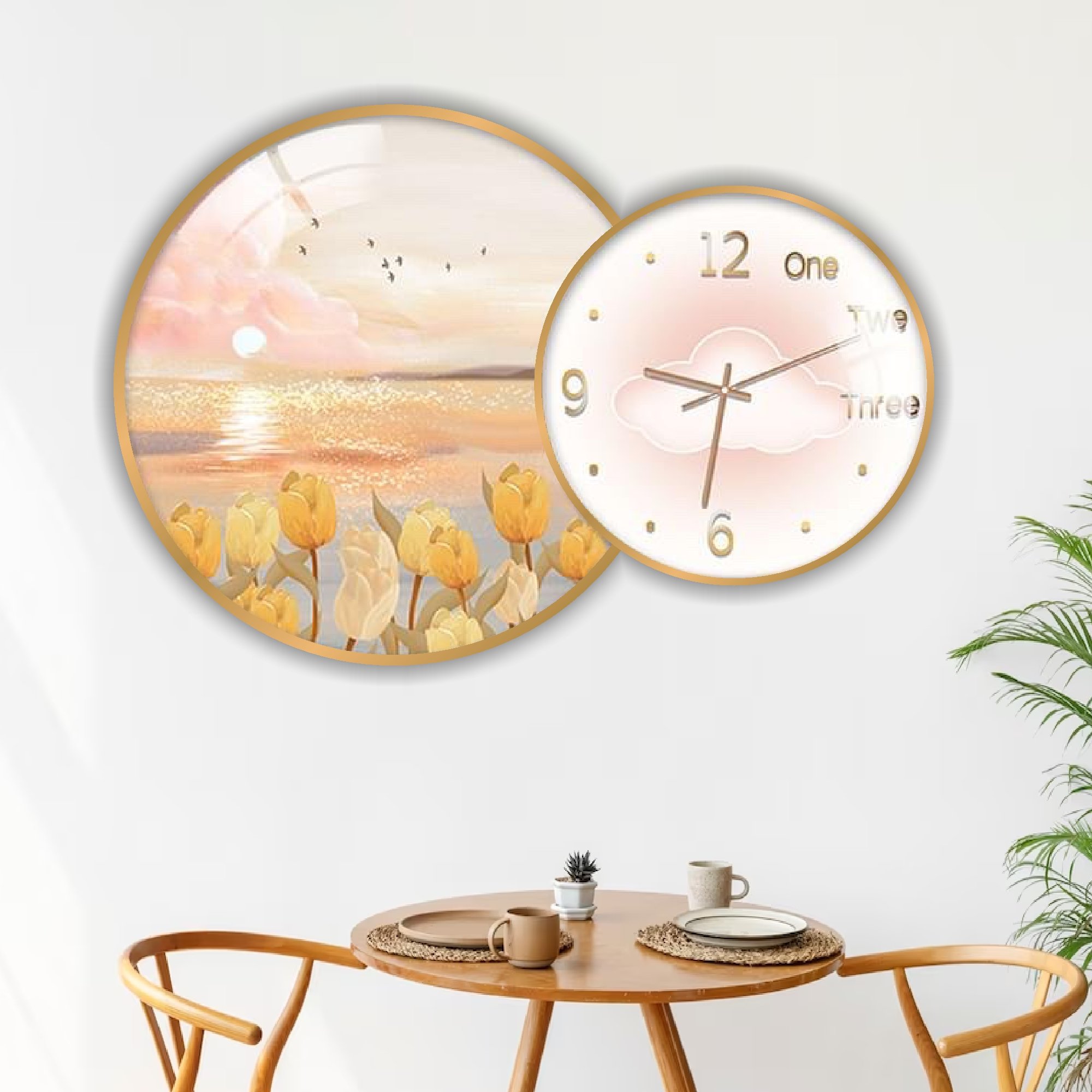 Tranh Đồng Hồ Treo Tường UV Pha Lê Bóng Hoa Tulip Nghệ Thuật