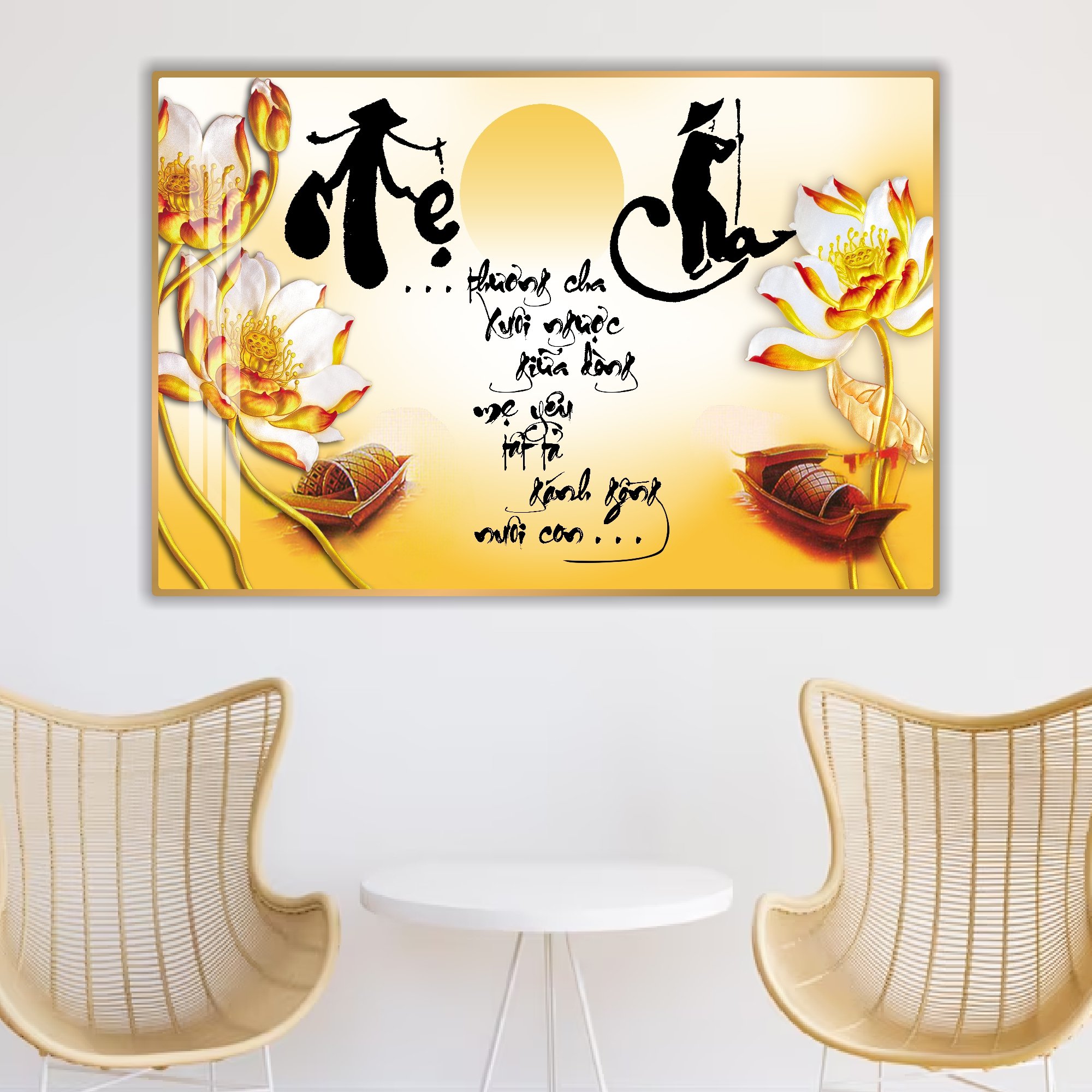 Tranh thư pháp Cha Mẹ tranh treo tường phong cảnh đồng quê