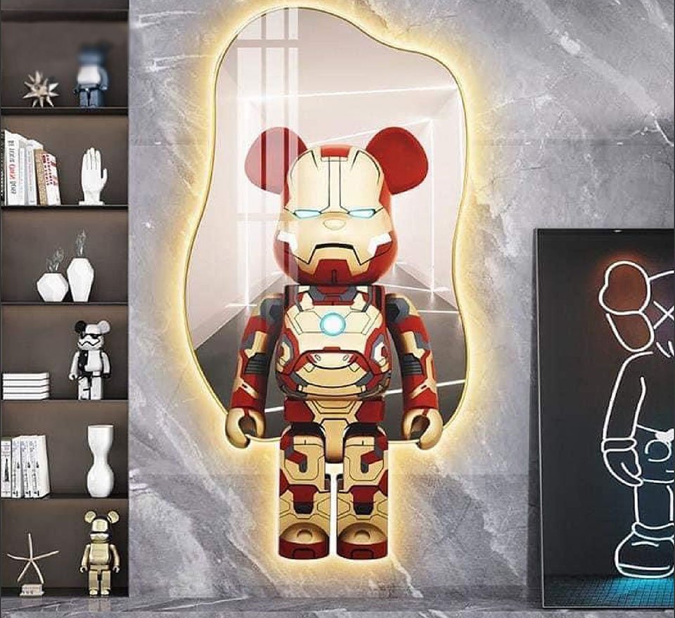 Tranh Đèn Led Treo Tường Tráng Gương Pha Lê Gấu Bearbrick Cao Cấp