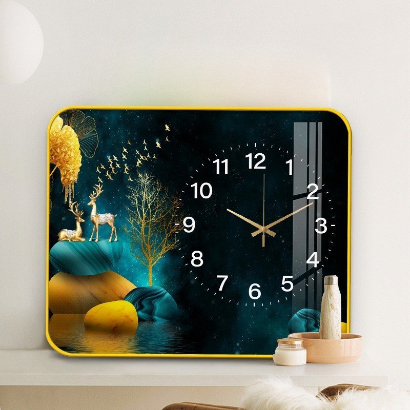 Tranh Đồng Hồ Để Bàn Đôi Hươu Bên Dòng Suối
