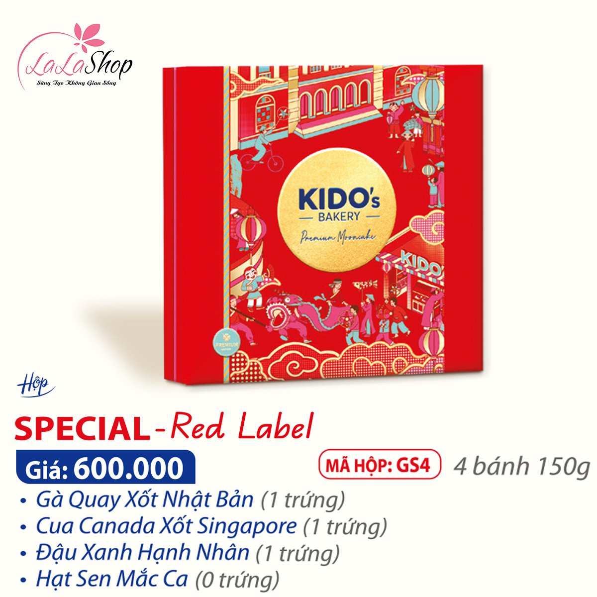 Hộp 4 bánh trung thu Kido cao cấp special - Red Lable