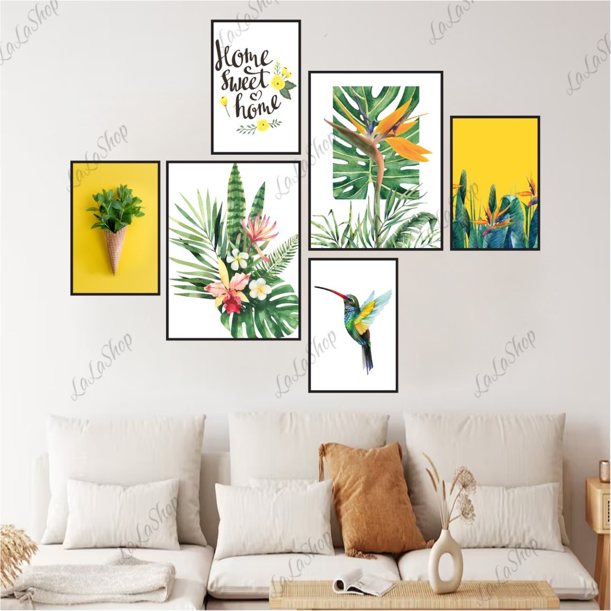 Set 6 Tranh Dán Tường Hoa Lá Chim Nghệ Thuật Có Keo Sẵn