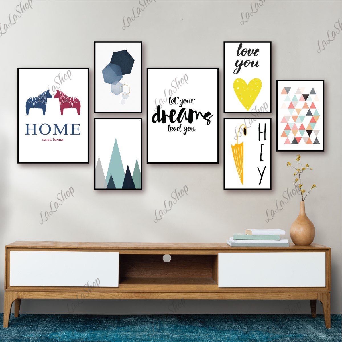 Set 7 Tranh Dán Tường Trừu Tượng Có Keo Sẵn