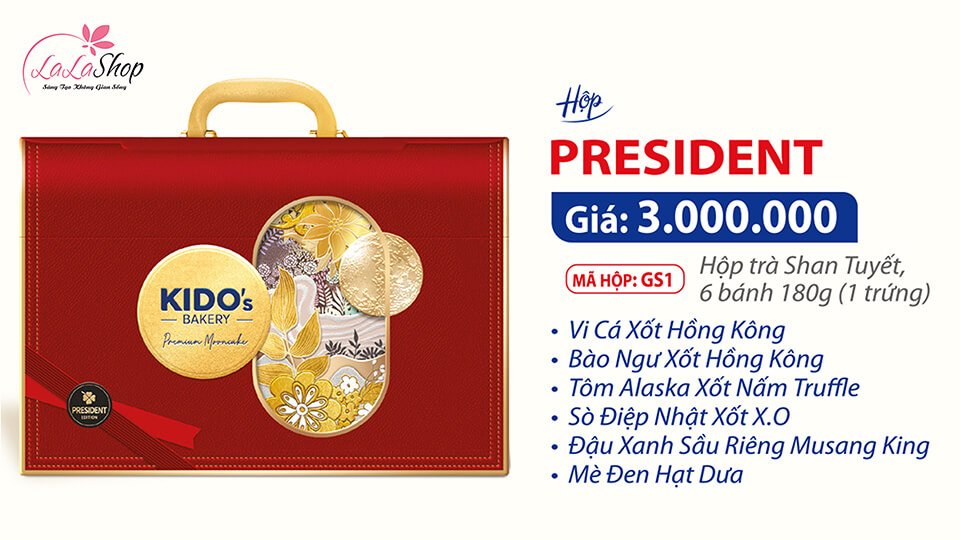 Hộp 6 Bánh Trung Thu Kido Cao Cấp Kèm Trà President