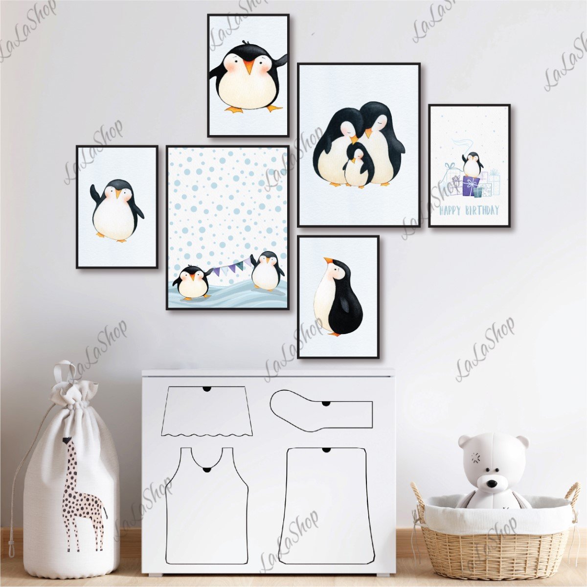 Set 6 Tranh Dán Tường Chim Cánh Cụt Có Keo Sẵn