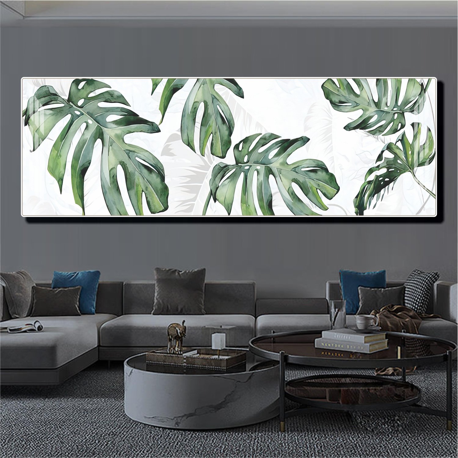 Tranh treo tường l&aacute; xanh trang tr&iacute; ph&ograve;ng kh&aacute;ch vintage mẫu 831