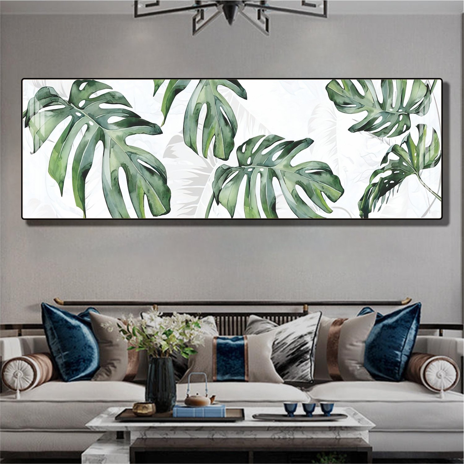 Tranh treo tường l&aacute; xanh trang tr&iacute; ph&ograve;ng kh&aacute;ch vintage mẫu 831