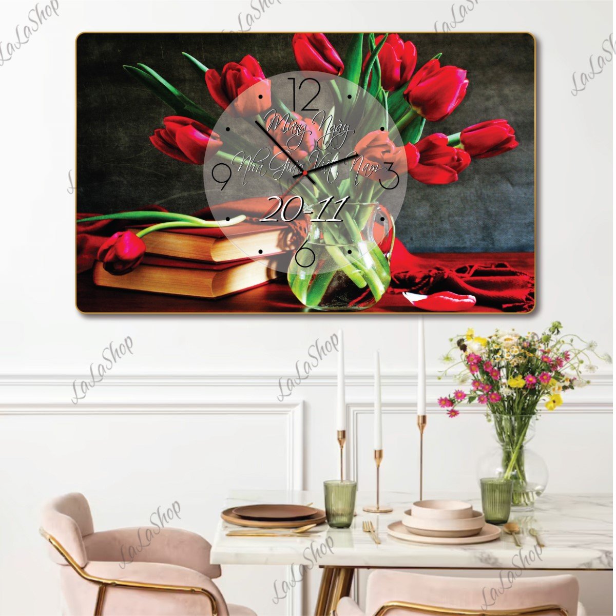 Tranh Đồng Hồ Hoa Tu Lip Tặng Ngày Nhà Giáo Việt Nam 20-11