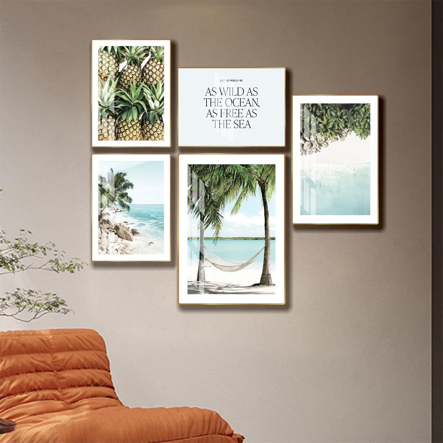 Tranh treo tường phong cảnh biển bộ 5 tấm xanh m&aacute;t mẫu 855