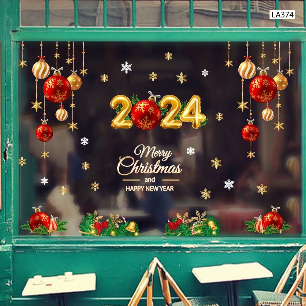 Combo Decal Trang Trí Noel Merry Christmas And Happy New Year 2024 Mẫu 2