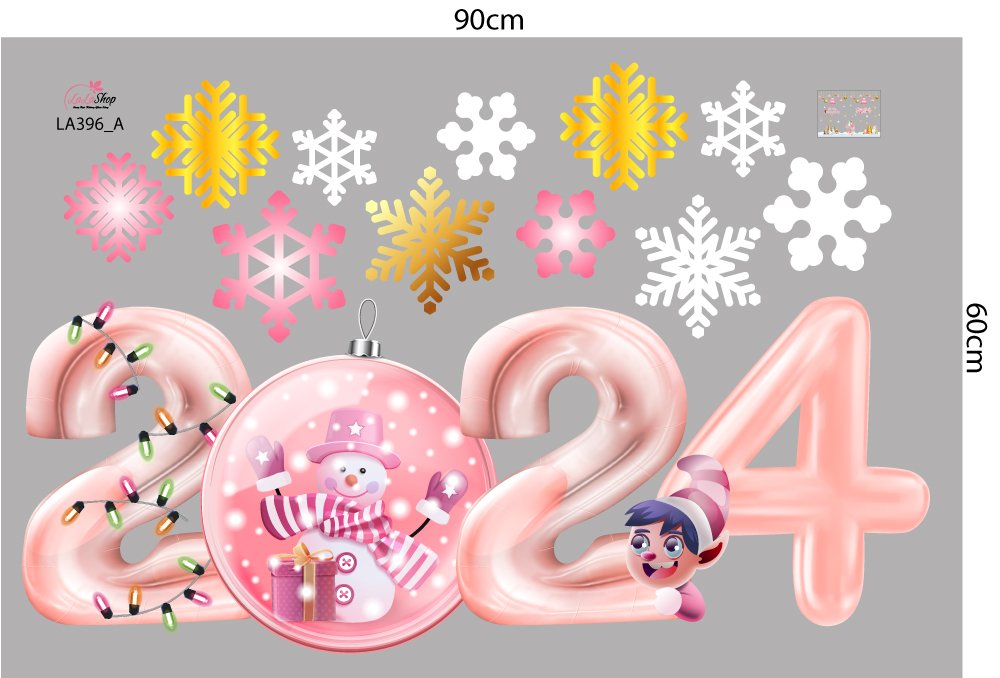 Combo Decal Trang Trí Noel Hộp Quà Và Cây Thông Hồng Mẫu 396