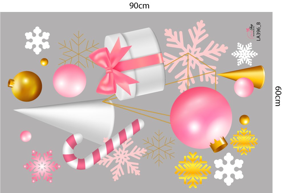 Combo Decal Trang Trí Noel Hộp Quà Và Cây Thông Hồng Mẫu 396