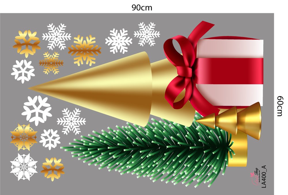 Combo Decal Trang Trí Noel Ngôi Nhà Và Cây Thông Vàng Mẫu 400