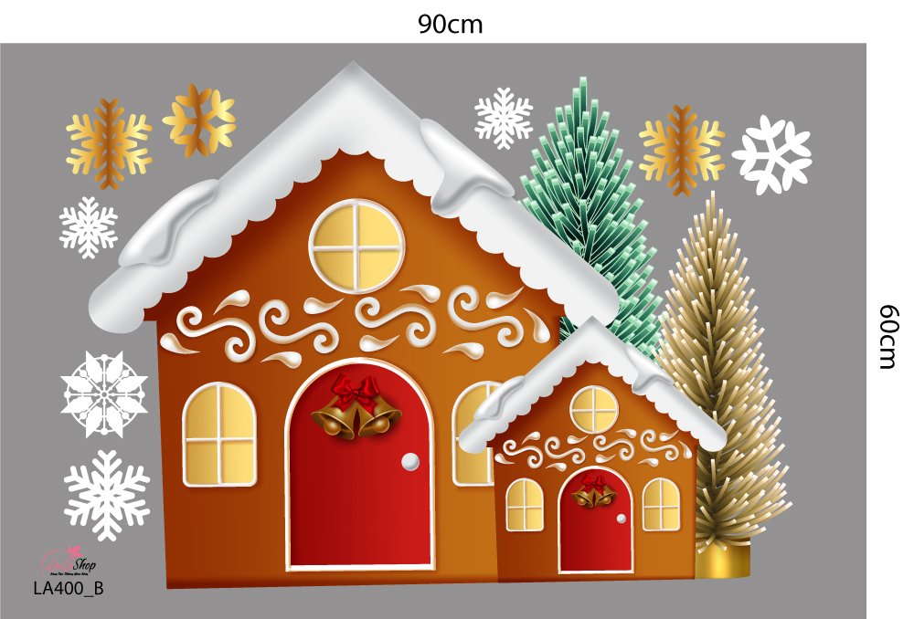 Combo Decal Trang Trí Noel Ngôi Nhà Và Cây Thông Vàng Mẫu 400