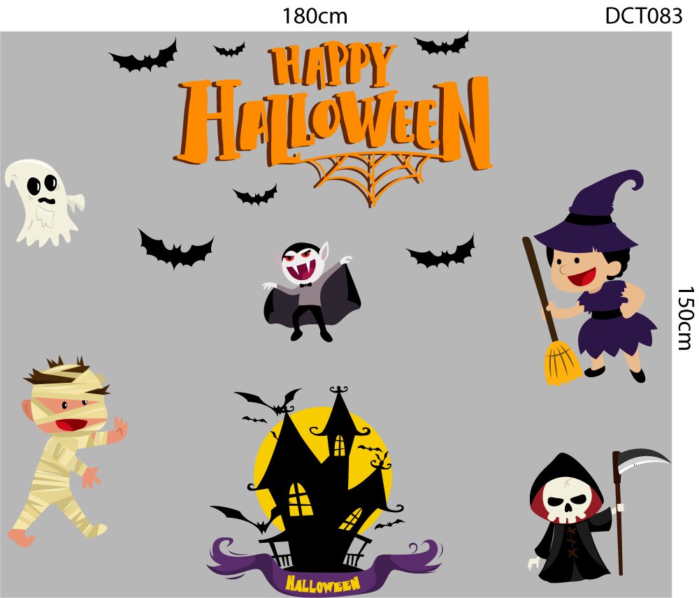 Decal trang trí Halloween combo phù thủy bóng ma