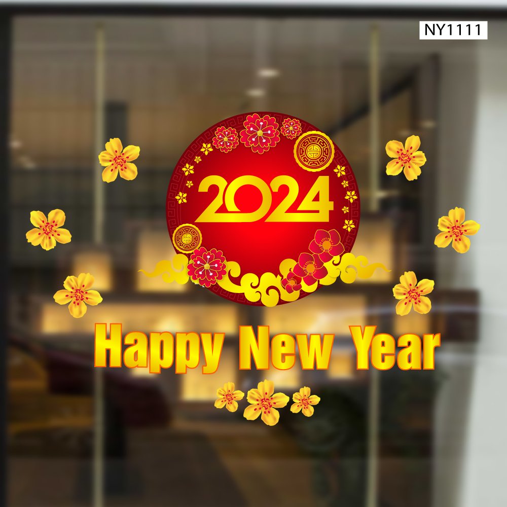 Decal Trang Trí Tết Happy New Year 2024