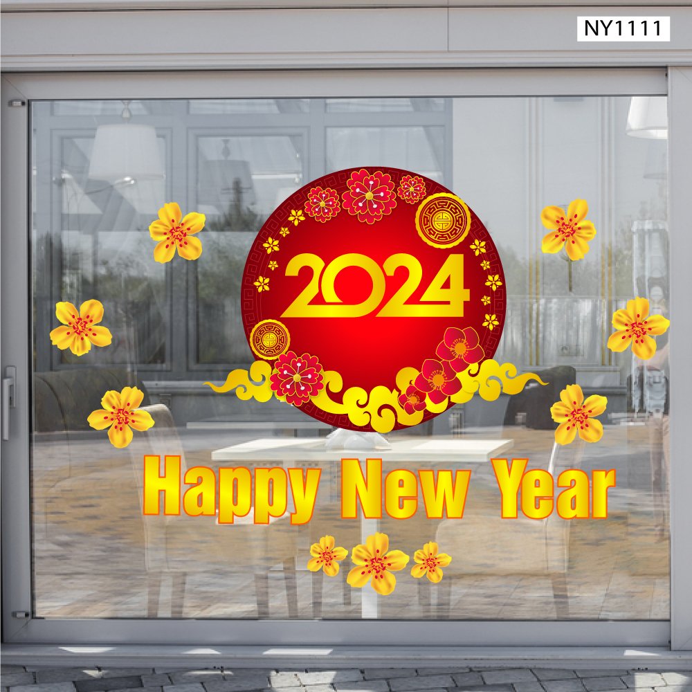 Decal Trang Trí Tết Happy New Year 2024